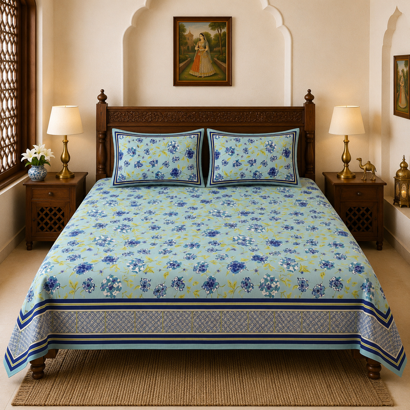 Jal Mahal Jaipuri King Size Bedsheet | 100% Pure Cotton | Rangrez Collection
