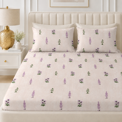 Lavender Meadow King Size Bedsheet Set | 210 TC Perkale | 100% Pure Cotton | 2 Pillow Covers