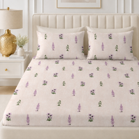 Lavender Meadow King Size Bedsheet Set | 210 TC Perkale | 100% Pure Cotton | 2 Pillow Covers