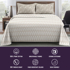 Linear Harmony King Bedsheet Set | 300 TC | 100% Pure Cotton | Brown