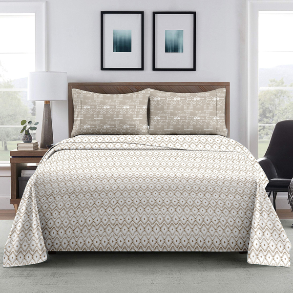 Linear Harmony King Bedsheet Set | 300 TC | 100% Pure Cotton | Brown