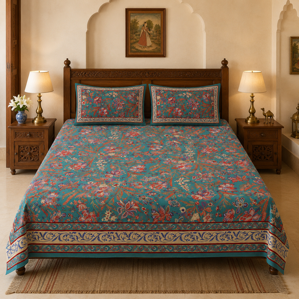 Madhuban Jaipuri King Size Bedsheet | 100% Pure Cotton