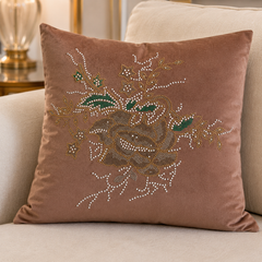 Mocha Flower Embellished Cushion Cover - 16x16