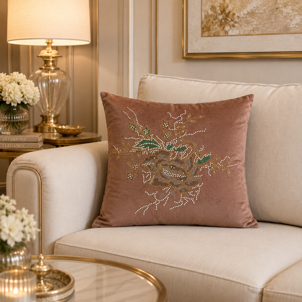 Mocha Flower Embellished Cushion Cover - 16x16