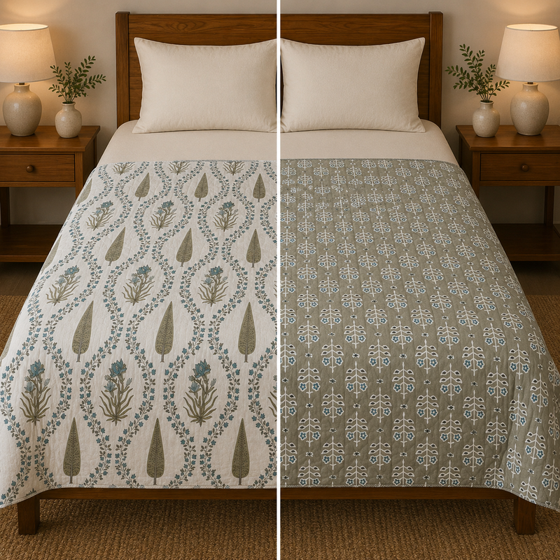 Neel Bageecha Reversible Lightweight AC Dohar | Double Bed Dohar