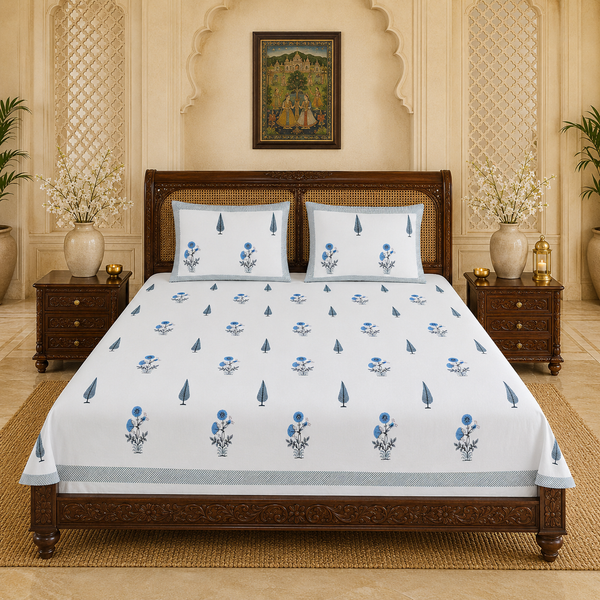 Neel Kusum Jaipuri King Size Bedsheet | 100% Pure Cotton | Anarkali Collection