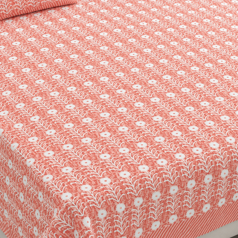 Padharo Bagh Jaipuri King Size Bedsheet | 100% Pure Cotton | Pink | Anarkali Collection