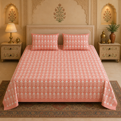 Padharo Bagh Jaipuri King Size Bedsheet | 100% Pure Cotton | Pink | Anarkali Collection