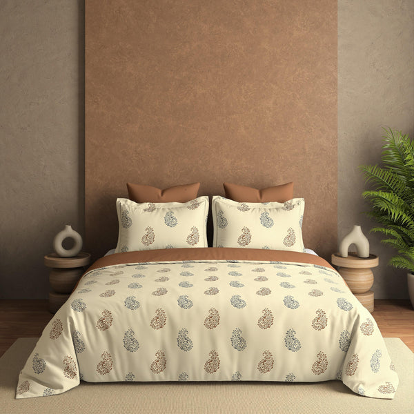 Paisley Bloom King Bedsheet Set | 400 TC | Beige