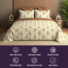 Paisley Bloom King Bedsheet Set | 400 TC | Beige