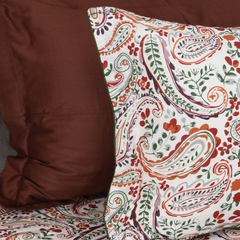 Paisley Vine King Bedsheet Set | 210 TC | 100% Pure Cotton | 2 Pillow Covers with Piping | Orange