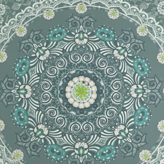 Mandala pattern with green and white colors on a dark gray background