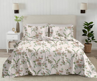 Pastel Garden King Bedsheet Set | 300 TC | 100% Pure Cotton | Light Pink