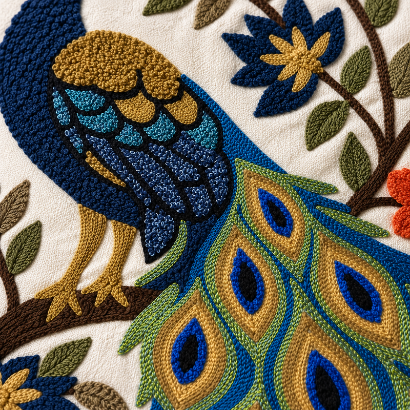 Royal Peacock Embroidered Cushion Cover - 16x16