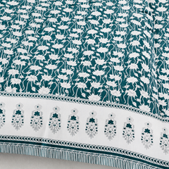 Phool Bagh Jaipuri King Size Bedsheet | Cotton Bedsheet | Dark Teal Blue | Angan Collection