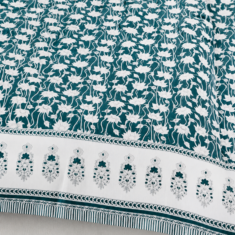 Phool Bagh Jaipuri King Size Bedsheet | Cotton Bedsheet | Dark Teal Blue | Angan Collection