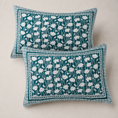 Phool Bagh Jaipuri King Size Bedsheet | Cotton Bedsheet | Dark Teal Blue | Angan Collection
