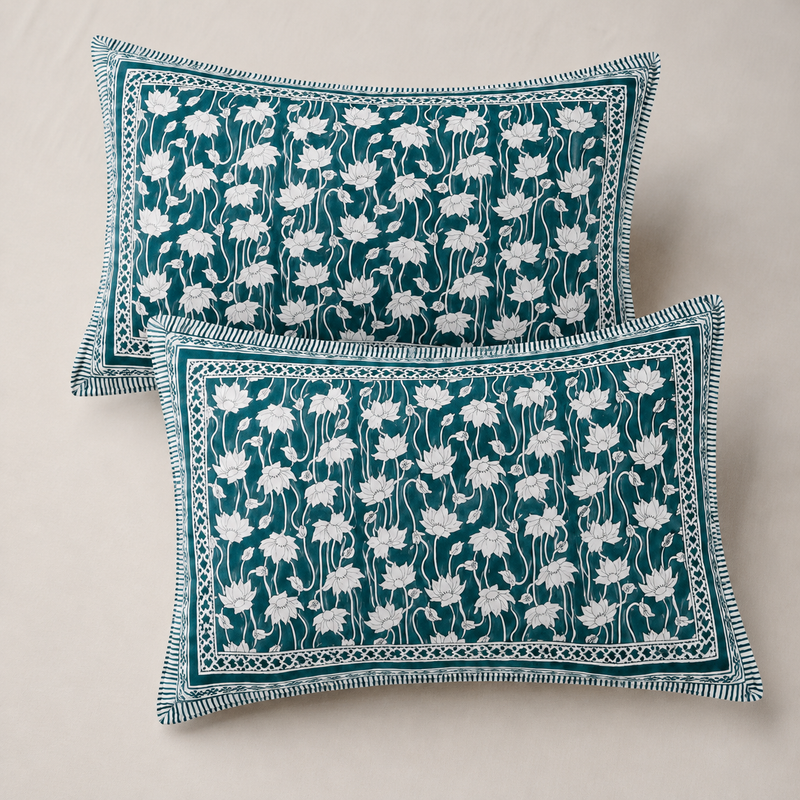 Phool Bagh Jaipuri King Size Bedsheet | Cotton Bedsheet | Dark Teal Blue | Angan Collection