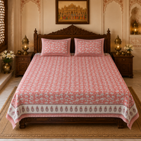 Phool Bagh Jaipuri King Size Bedsheet | 100% Cotton | Pink