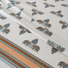 Raj Elephant Jaipuri King Size Bedsheet | 100% Cotton | Orange