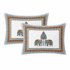 Raj Elephant Jaipuri King Size Bedsheet | 100% Cotton | Orange