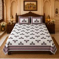 Raj Elephant Jaipuri King Size Bedsheet  | 100% Cotton | Red