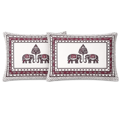 Raj Elephant Jaipuri King Size Bedsheet  | 100% Cotton | Red
