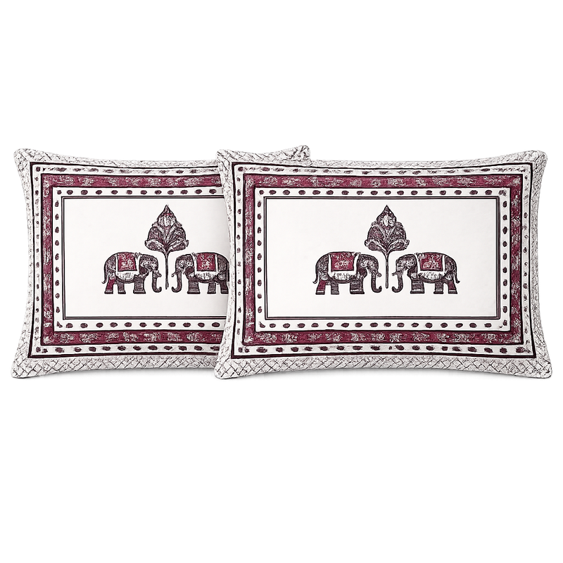 Raj Elephant Jaipuri King Size Bedsheet  | 100% Cotton | Red