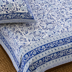 Raj Neel Jaipuri King Size Bedsheet | Cotton Bedsheet | Blue | Angan Collection