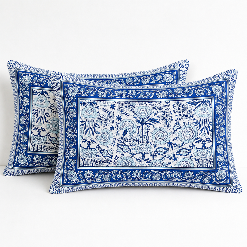 Raj Neel Jaipuri King Size Bedsheet | Cotton Bedsheet | Blue | Angan Collection