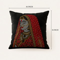 Rajasthani Queen Embellished Cushion Cover - 16x16