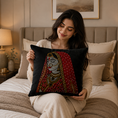Rajasthani Queen Embellished Cushion Cover - 16x16