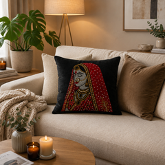 Rajasthani Queen Embellished Cushion Cover - 16x16