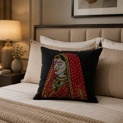Rajasthani Queen Embellished Cushion Cover - 16x16