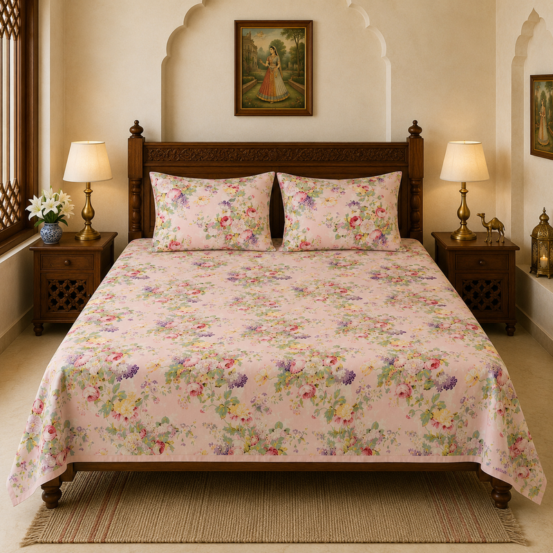 Rani Bagh Jaipuri King Size Bedsheet | 100% Pure Cotton