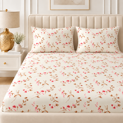 Rosé Reverie King Size Bedsheet Set | 210 TC Perkale | 100% Pure Cotton