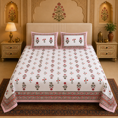 Rosé Royale Jaipuri King Size Bedsheet | 100% Pure Cotton | Anarkali Collection