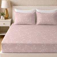 Rose Vine King Bedsheet Set | 300 TC | 100% Pure Cotton | Light Pink