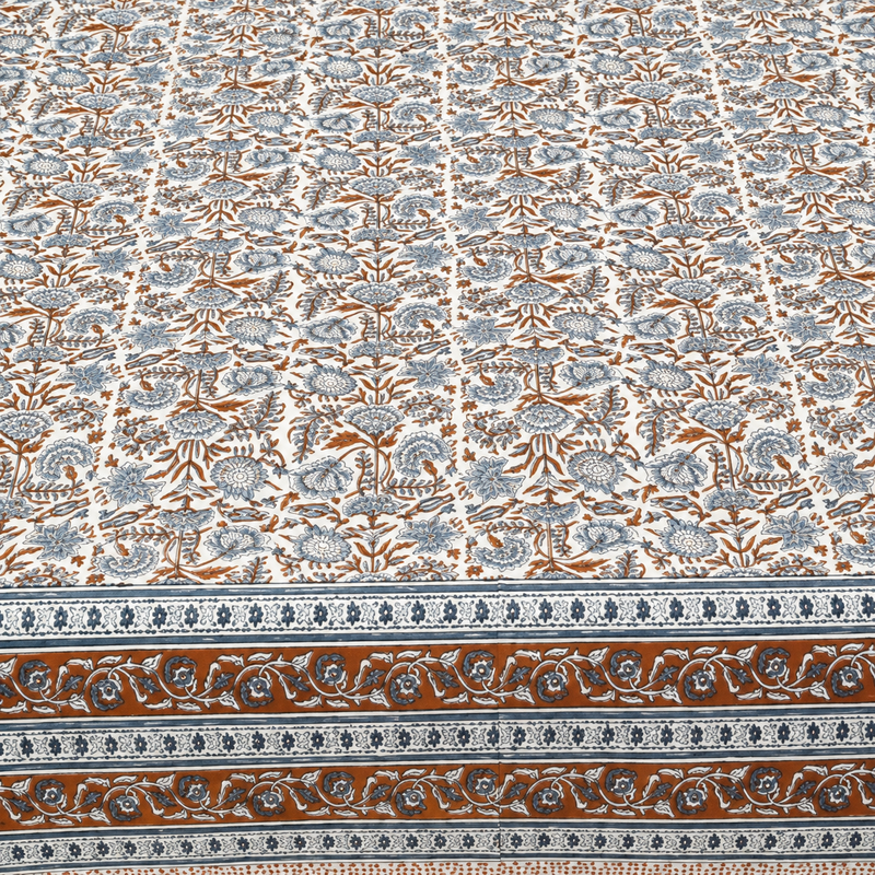 Roshan Bagh Jaipuri King Size Bedsheet | Cotton Bedsheet | Orange | Angan Collection