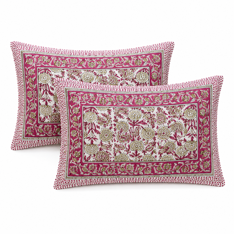 Roshan Bagh Jaipuri King Size Bedsheet | Cotton Bedsheet | Pink | Angan Collection
