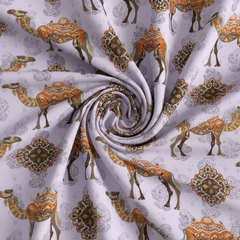 Fabric with camel and pattern design on a white background