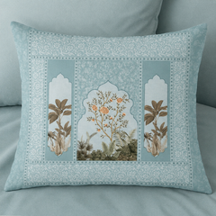 Decorative pillow with floral patterns on a gray background