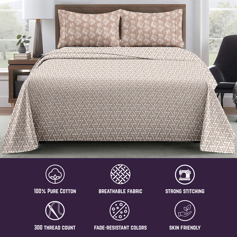 Soft Lattice King Bedsheet Set | 300 TC | 100% Pure Cotton | Peach