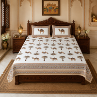 Thar Caravan Jaipuri King Size Bedsheet | 100% Cotton | Orange