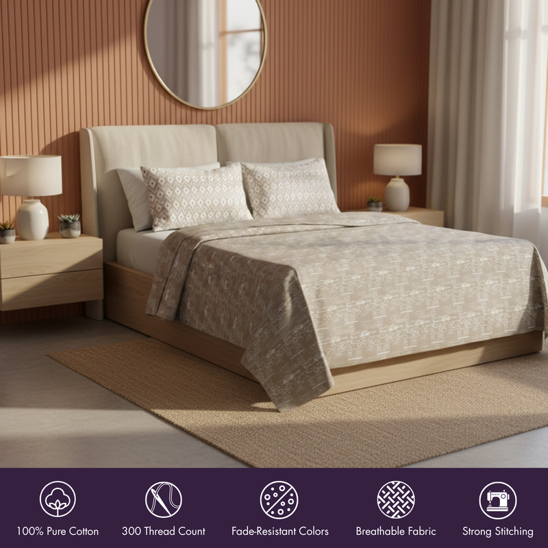 Tribal Weave King Bedsheet Set | 300 TC | 100% Pure Cotton | Brown