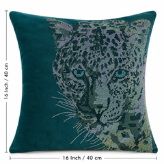 Turquoise Tiger Embellished Cushion Cover - 16x16