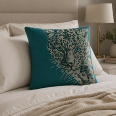 Turquoise Tiger Embellished Cushion Cover - 16x16