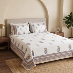 Basant Vatika Jaipuri King Size Bedsheet | 200 TC Percale | 100% Pure Cotton