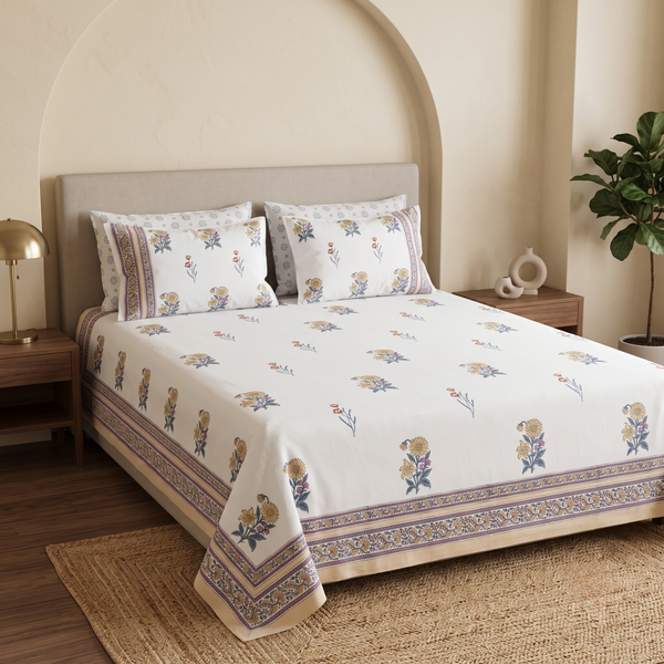 Basant Vatika Jaipuri King Size Bedsheet | 200 TC Percale | 100% Pure Cotton
