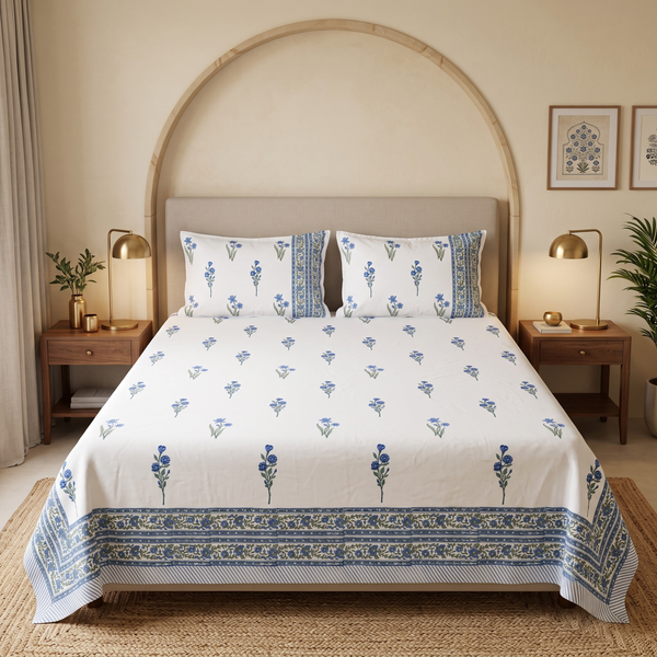 Indraneel Jaipuri King Size Bedsheet | 200 TC Percale | 100% Pure Cotton